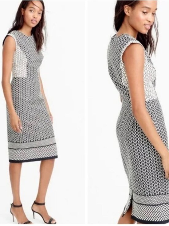 JCREW Black Label Geometric Sheath Dress Womens 10 Black Paneled Office Career - Picture 6 of 14
